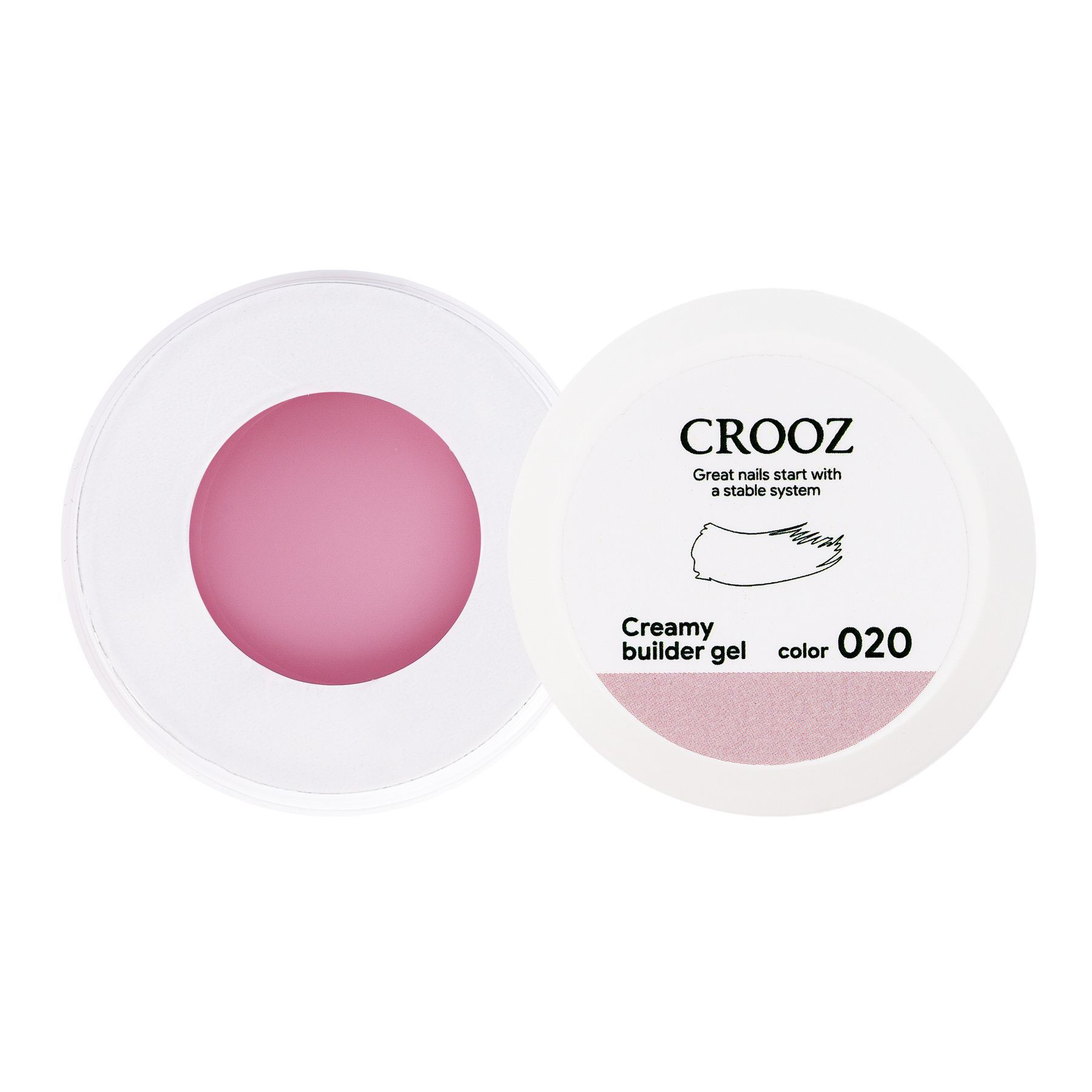 Crooz Creamy Builder Gel №20 — jaheroosa geel küünte pikendamiseks ja tugevdamiseks 30 ml