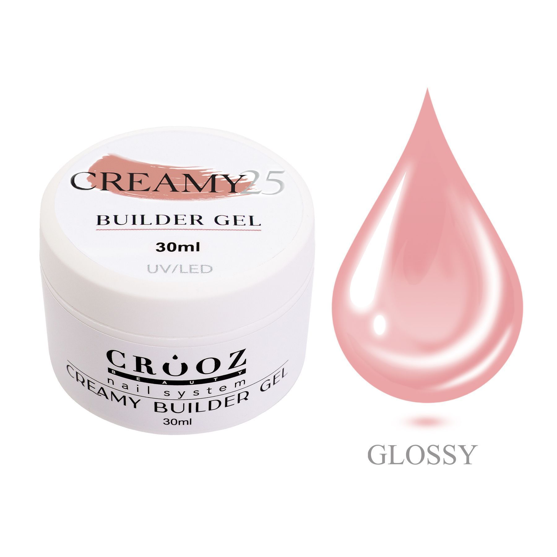Crooz Creamy Builder Gel №25 — nudiroosa geel küünte pikendamiseks ja tugevdamiseks 30 ml