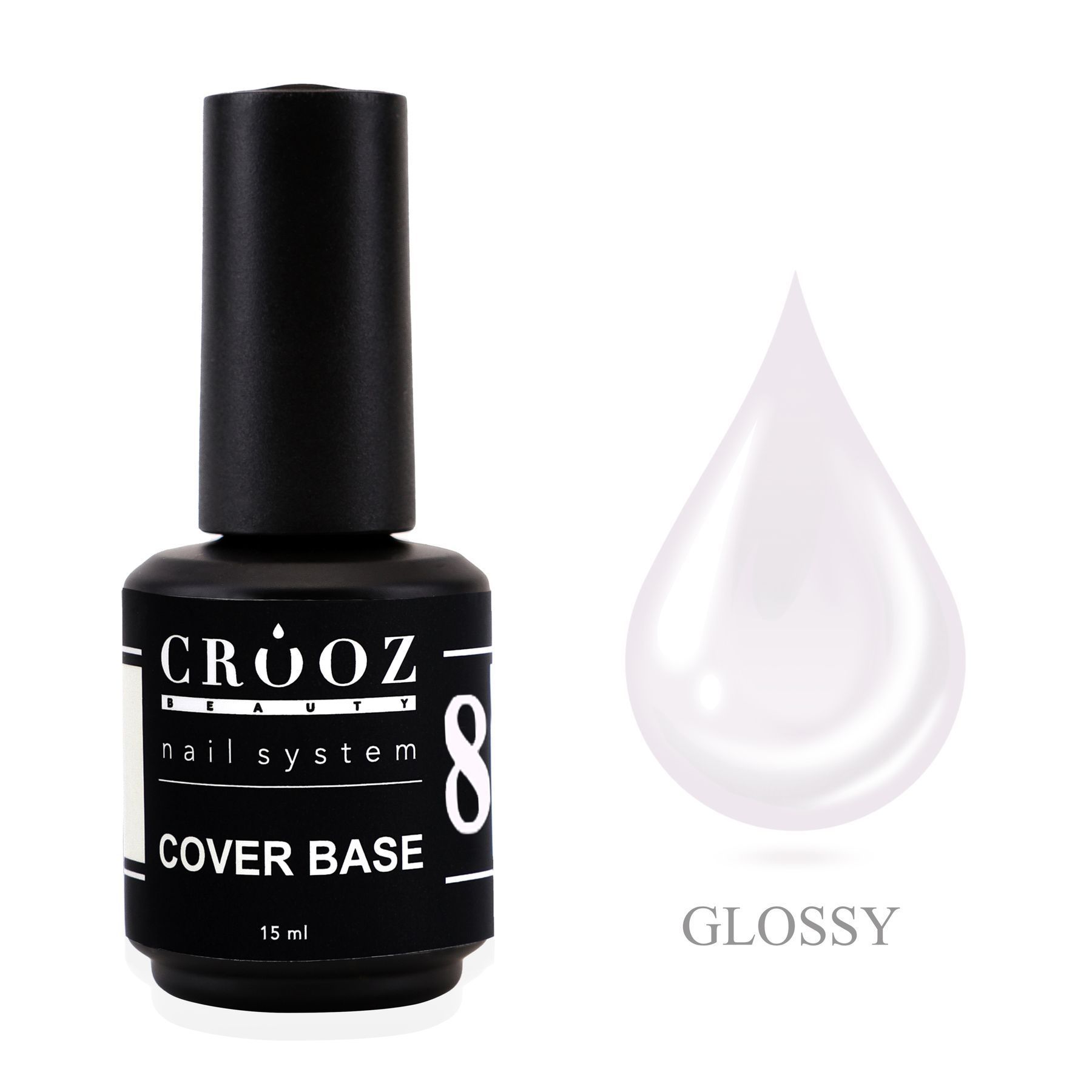 Crooz Base Cover №8 — valge baas ühtlaseks ja vastupidavaks maniküüriks, 15 ml