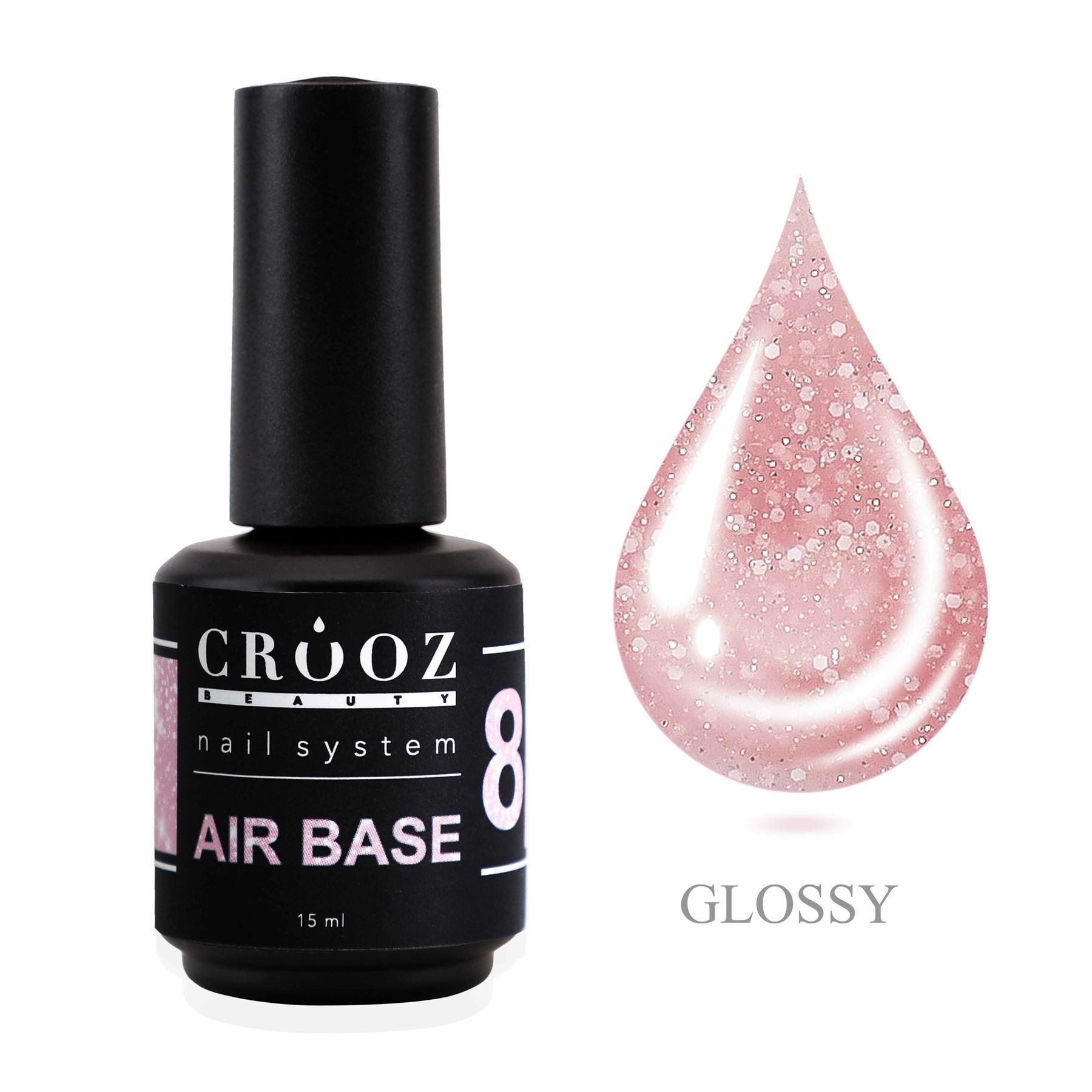 Crooz Air Base №8 — piimjas-roosa baas glitteriga, 15 ml