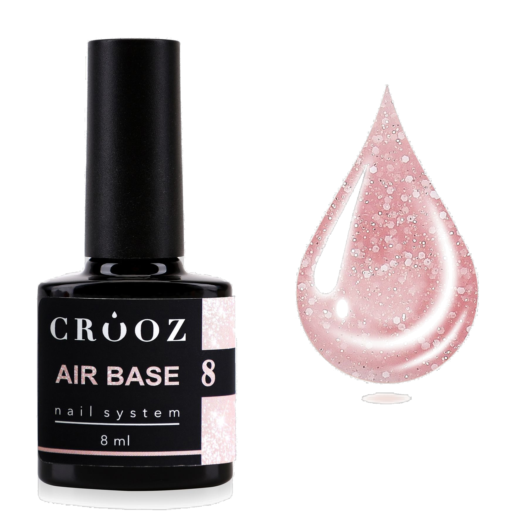 Crooz Air Base №8 — piimjas-roosa baas glitteriga, 8 ml