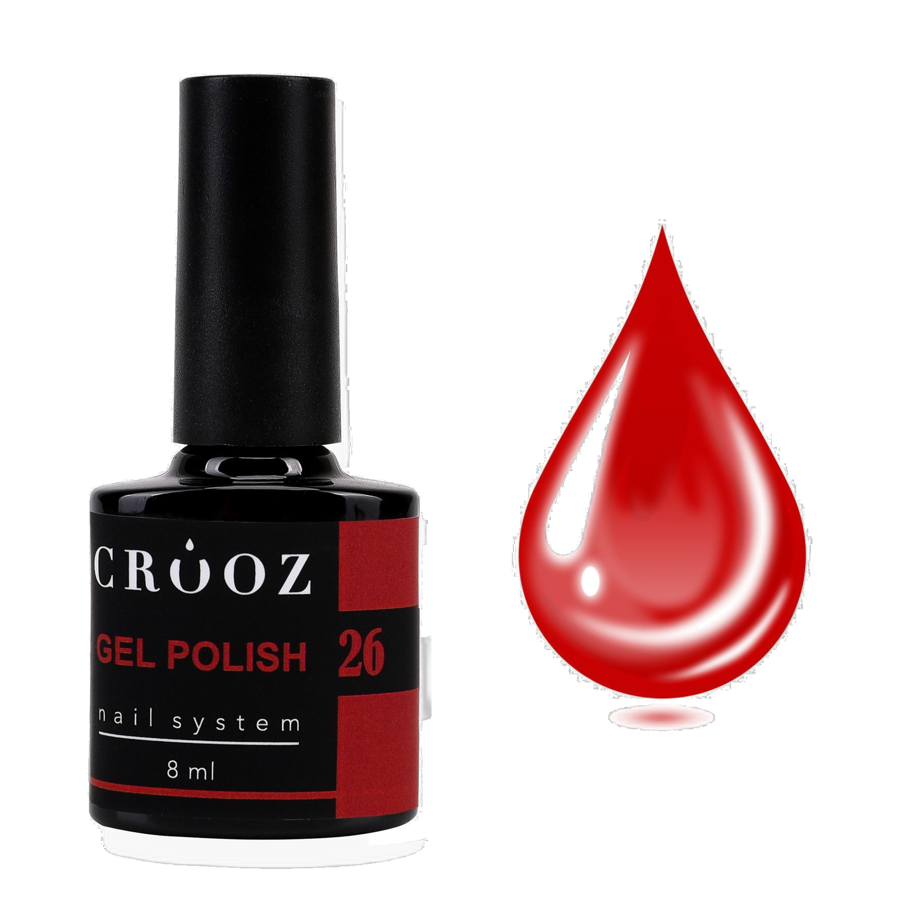 kuninglik lake, 8 ml CROOZ GEL POLISH №26 — sugav punane geellakk, 8 ml
