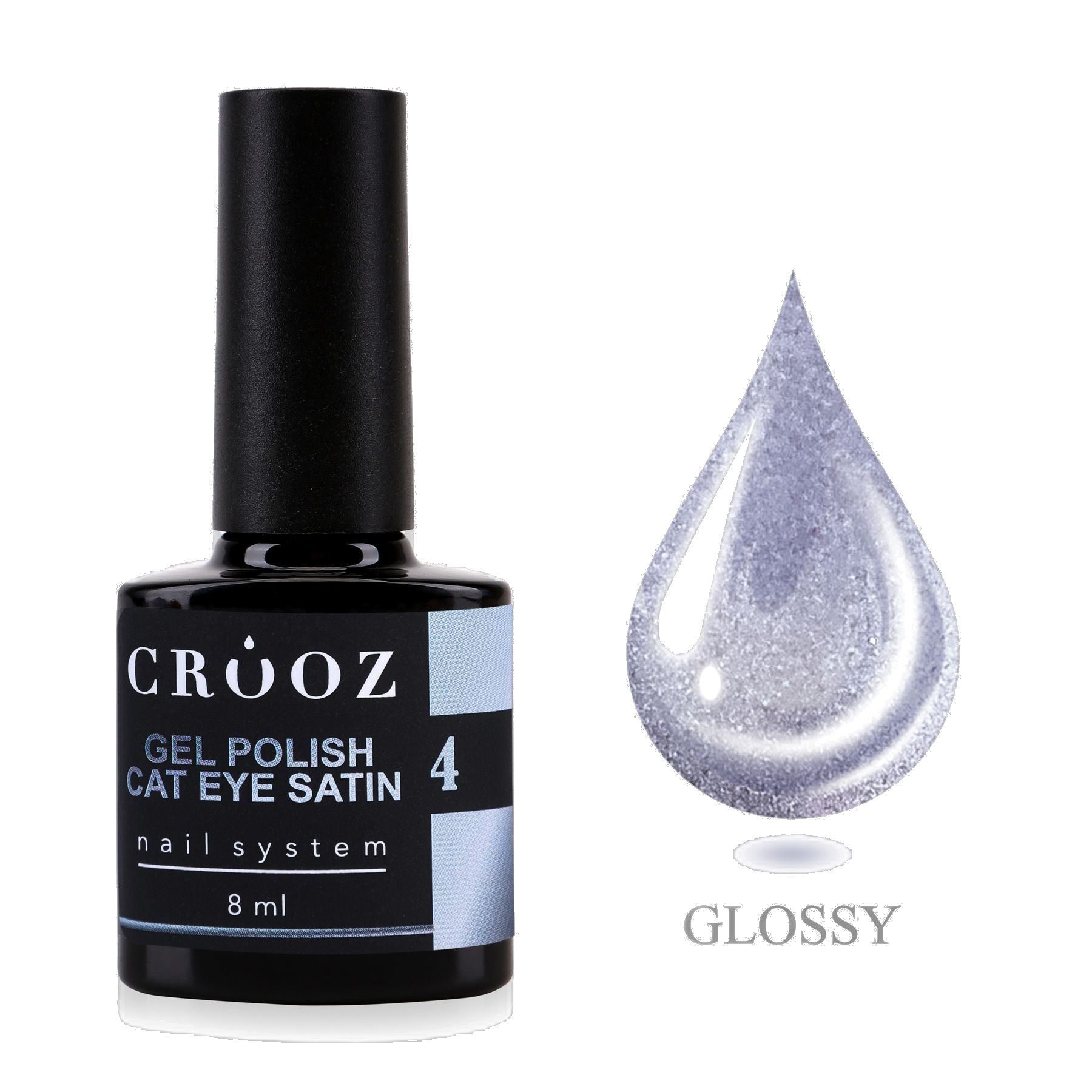 CROOZ Satin Cat №4 Pearl Grey — professionaalne satiinne geellakk efektiga «kassisilm», 8 ml