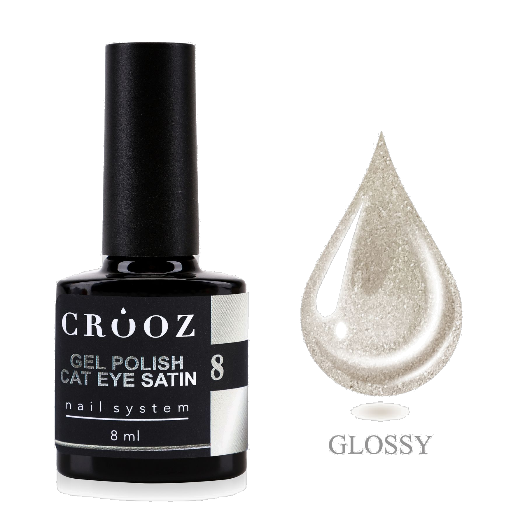 CROOZ Satin Cat №8 Vanilla Satin — professionaalne satiinne geellakk efektiga «kassisilm», 8 ml