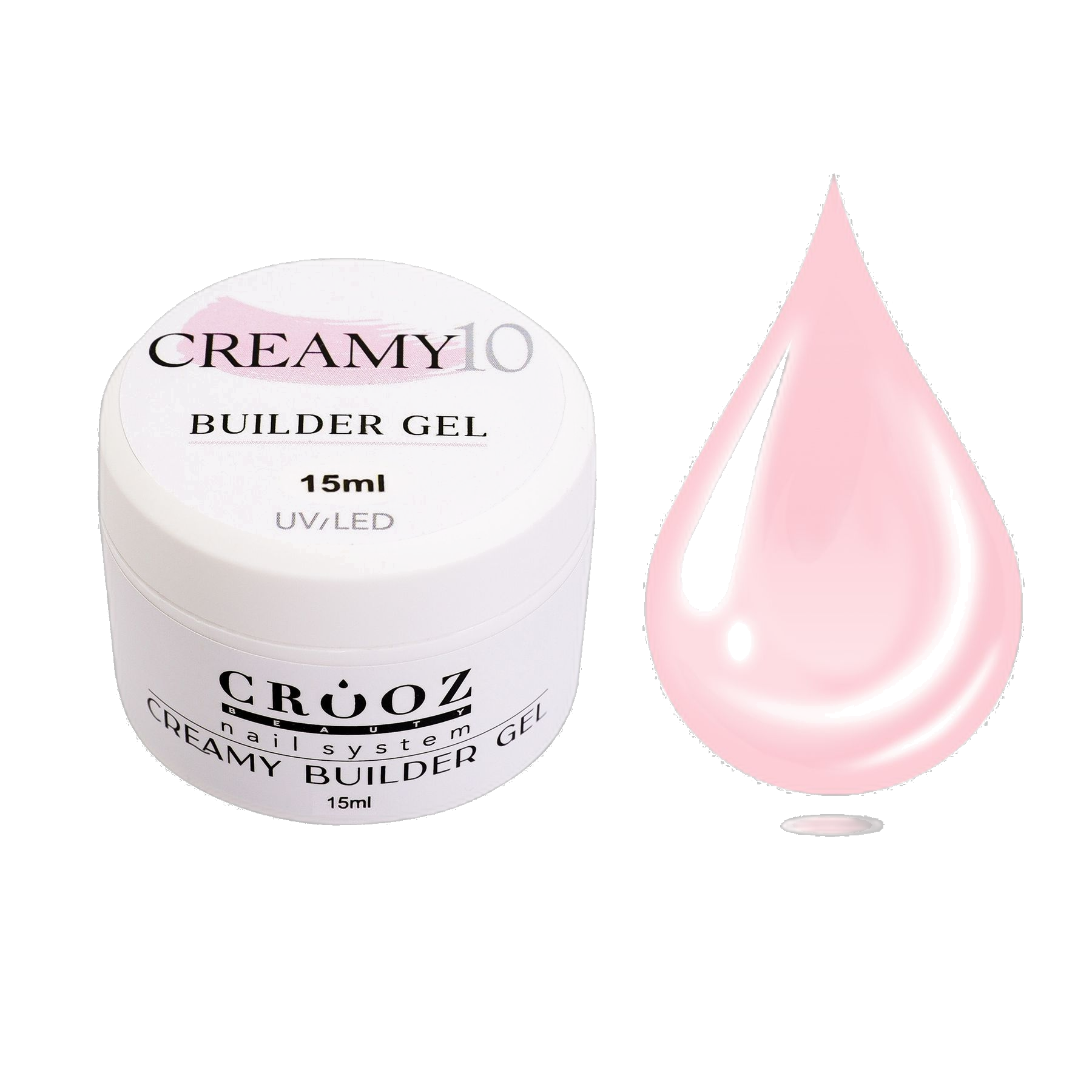 Crooz Creamy Builder Gel 10 — heleroosa ehitusgeel professionaalseks küünte modelleerimiseks 15 ml