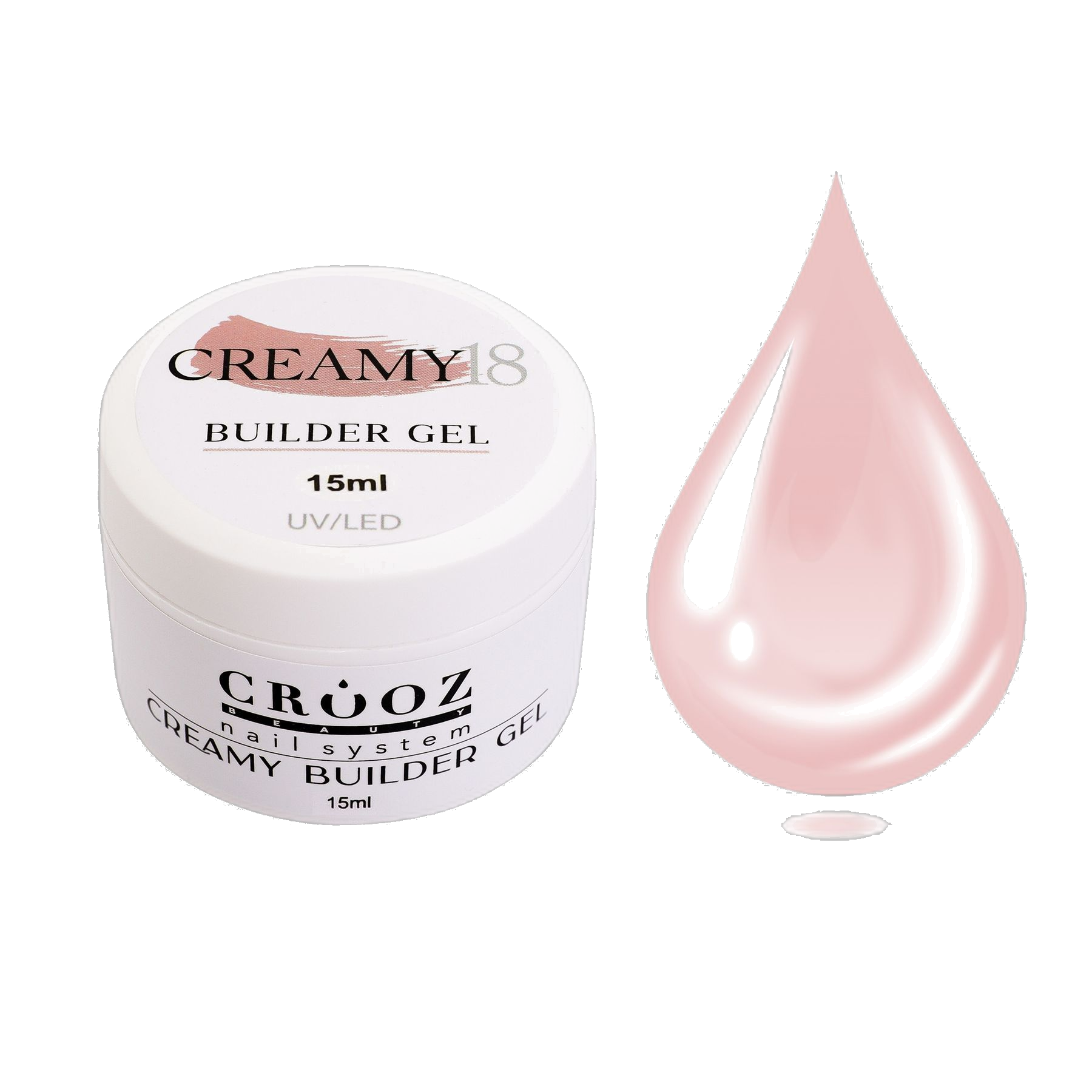 Crooz Creamy Builder Gel №18 — kehane-roosa geel pikendamiseks ja küünte tugevdamiseks 15 ml