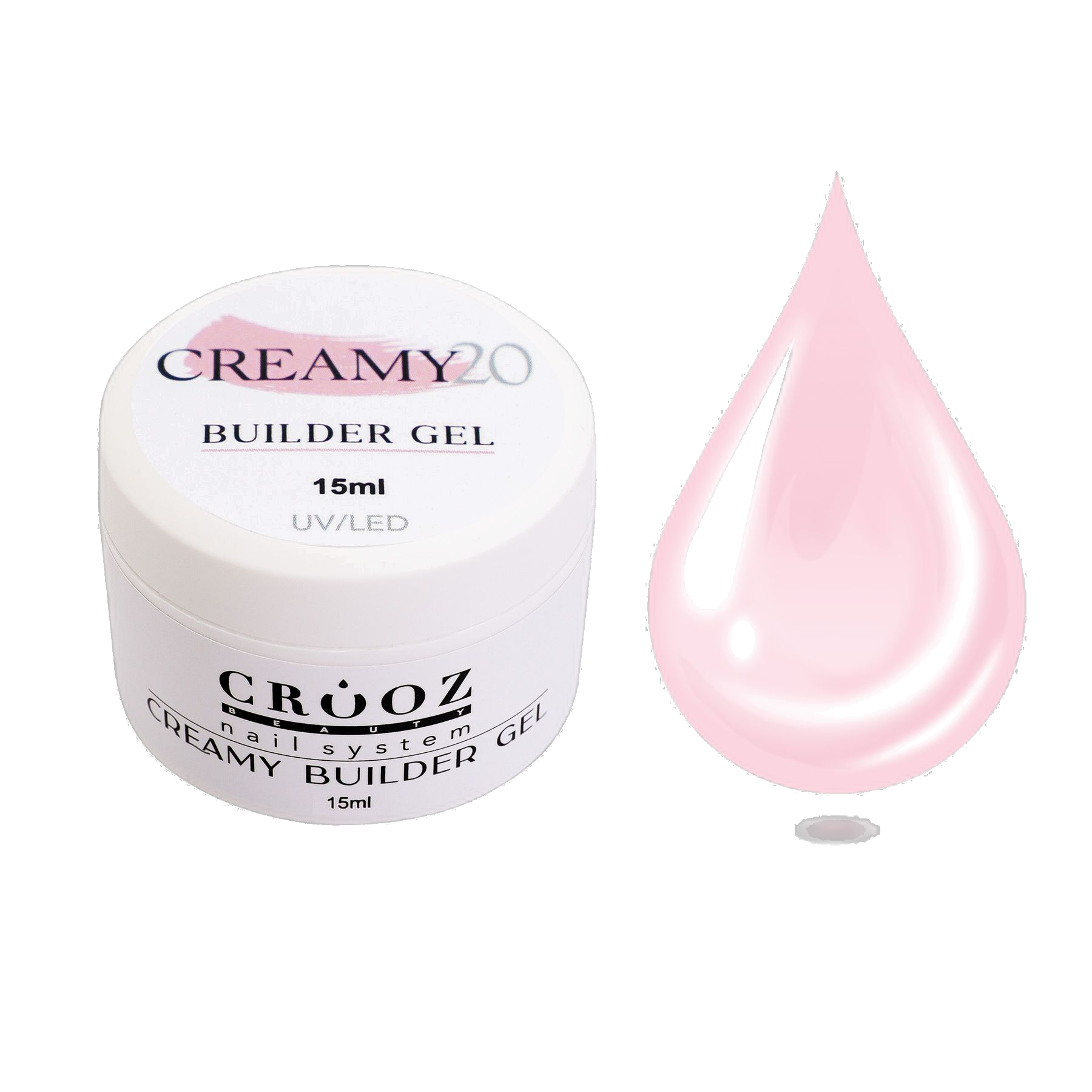 Crooz Creamy Builder Gel №20 — kulma-roosa geel pikendamiseks ja küünte tugevdamiseks 15 ml