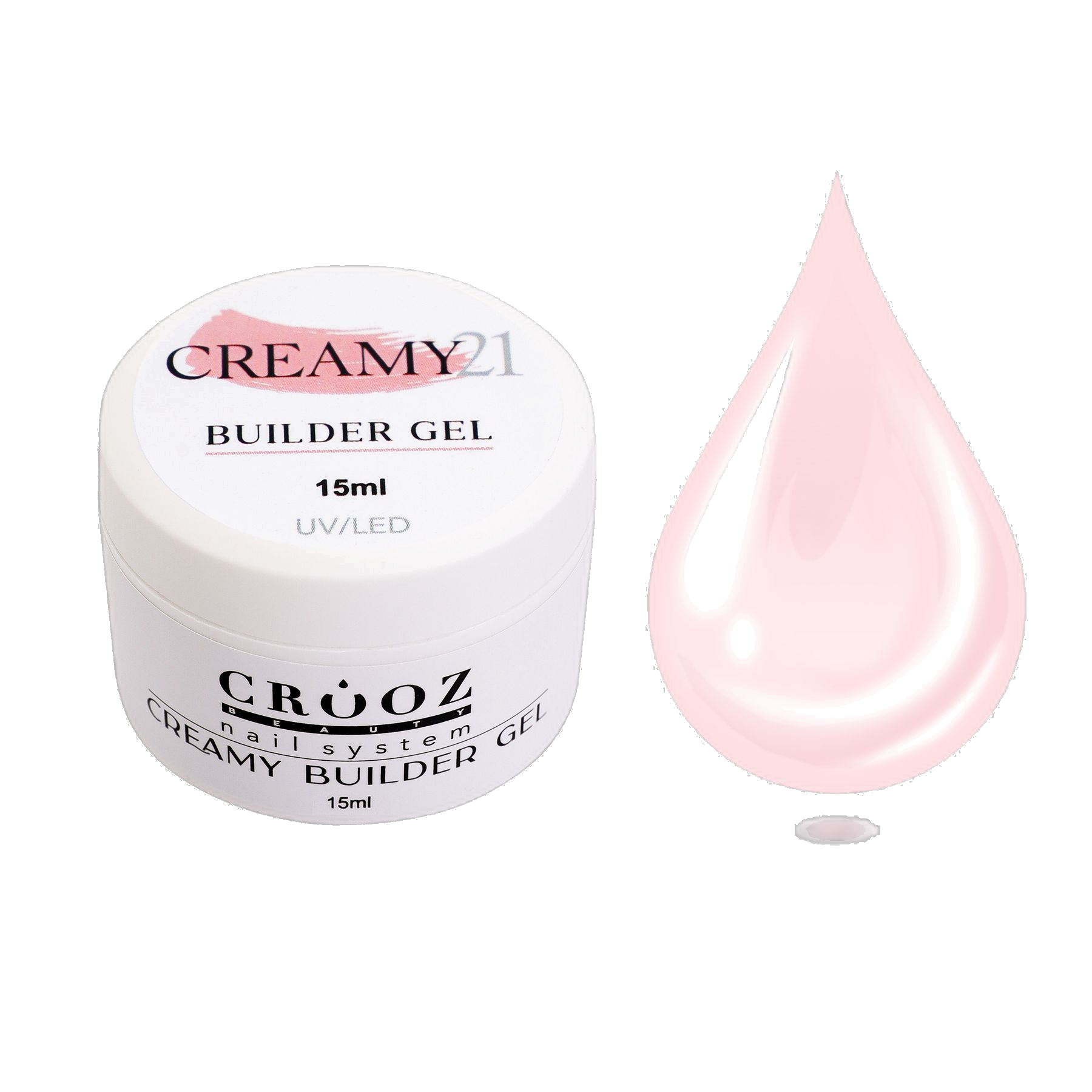 Crooz Creamy Builder Gel №21 — pastell-roosa geel pikendamiseks ja küünte tugevdamiseks 15 ml