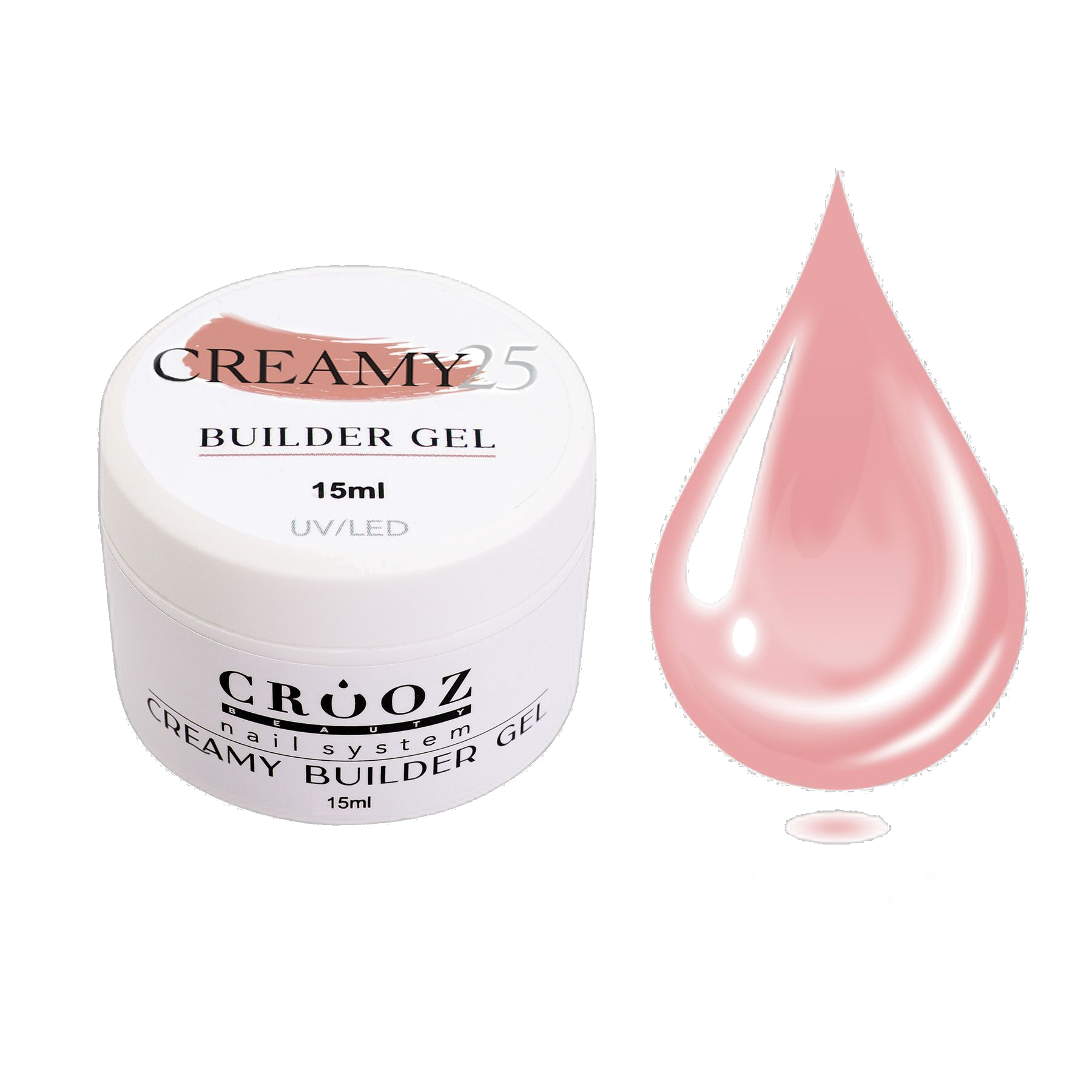 Crooz Creamy Builder Gel №25 — nude-roosa geel pikendamiseks ja küünte tugevdamiseks 15 ml