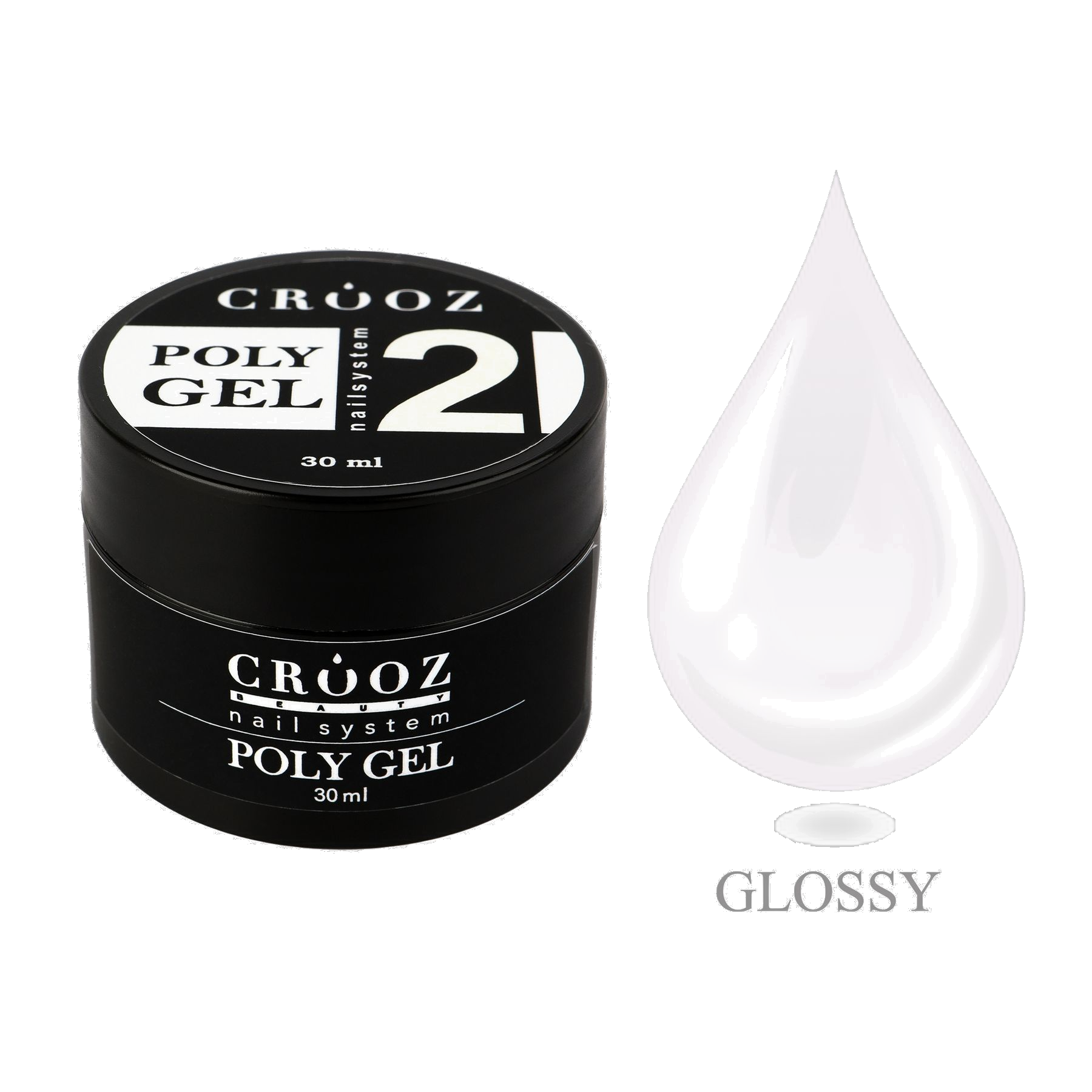 CROOZ Poly Gel №2 — valge polügeel professionaalseks küünte modelleerimiseks, 30 ml