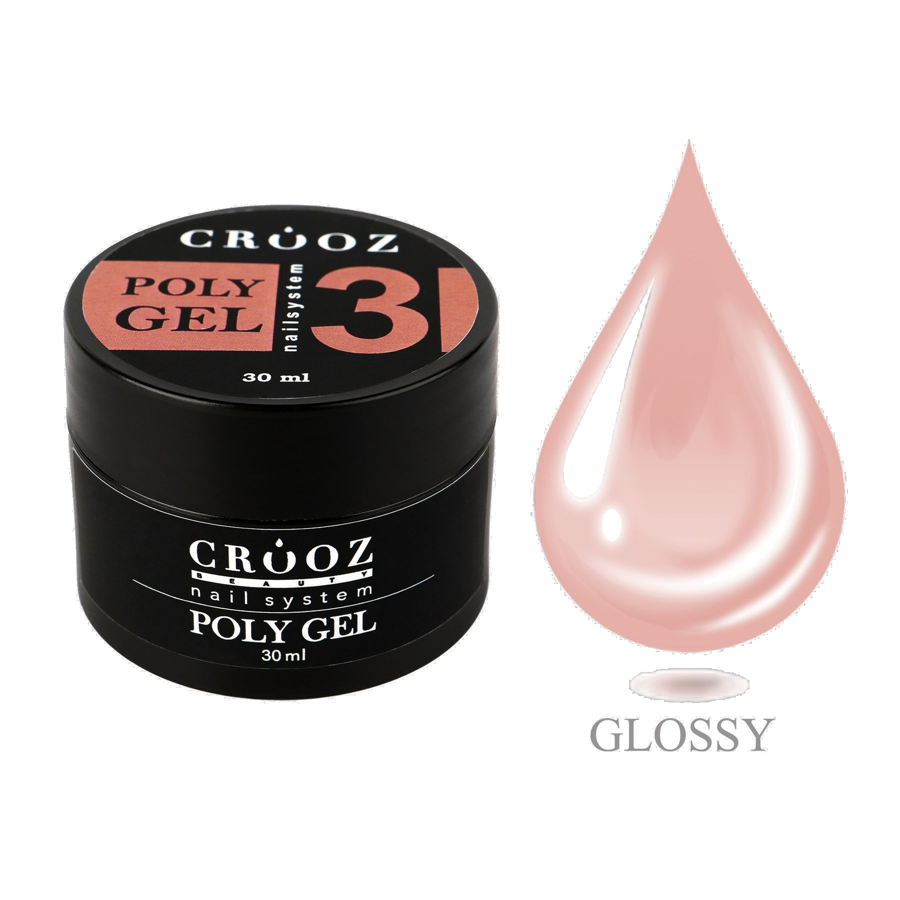 CROOZ Poly Gel №3 — nude-roosa polügeel professionaalseks küünte modelleerimiseks, 30 ml
