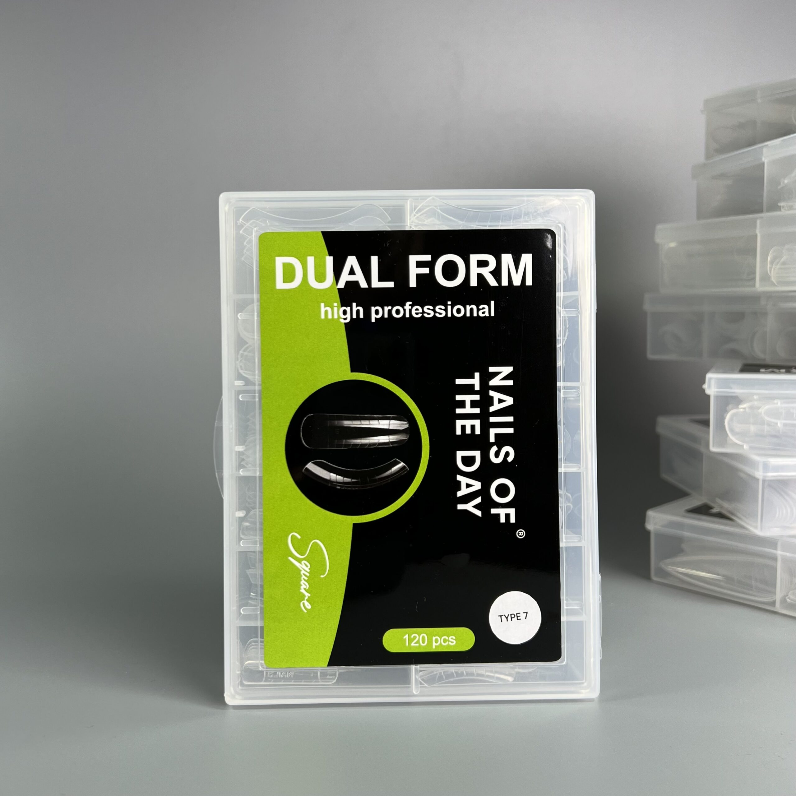 NAILSOFTHEDAY Dual Form Square (tüüp 7) — ülemine kandiline vorm keskmise pikkusega pikendamiseks, sobib allapoole kasvavatele küüntele, 120 tk