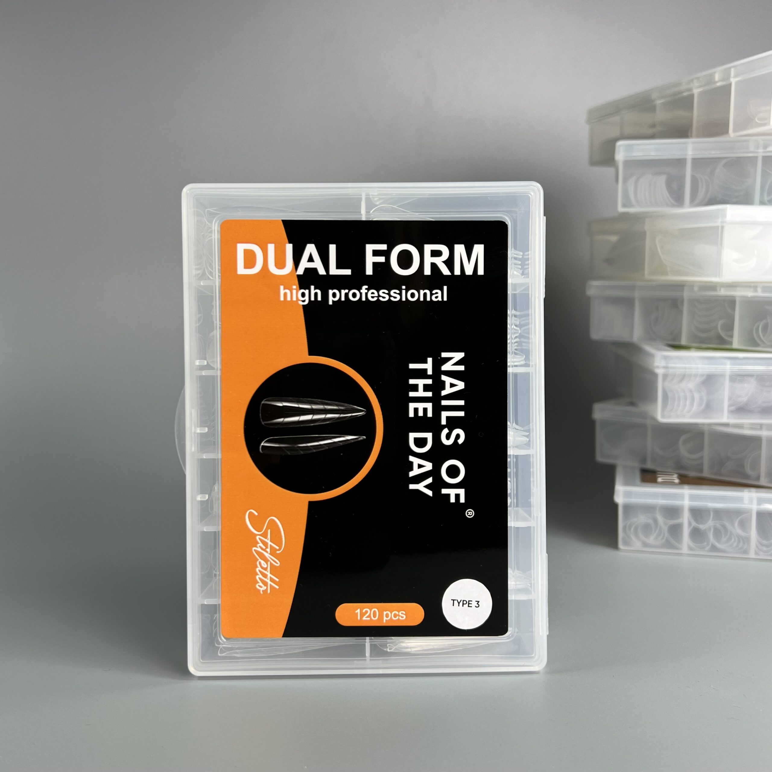 NAILSOFTHEDAY Dual Form Stiletto (tüüp 3) — ülemised tikk-/mandlivormid küüntele, 120 tk