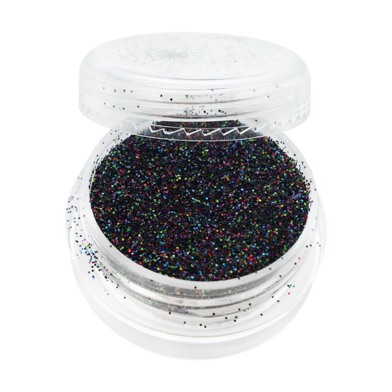Glitter purgis – must holograafiline mix. Ääreni täidetud, mugav pakend meistrile. Tehasepakend