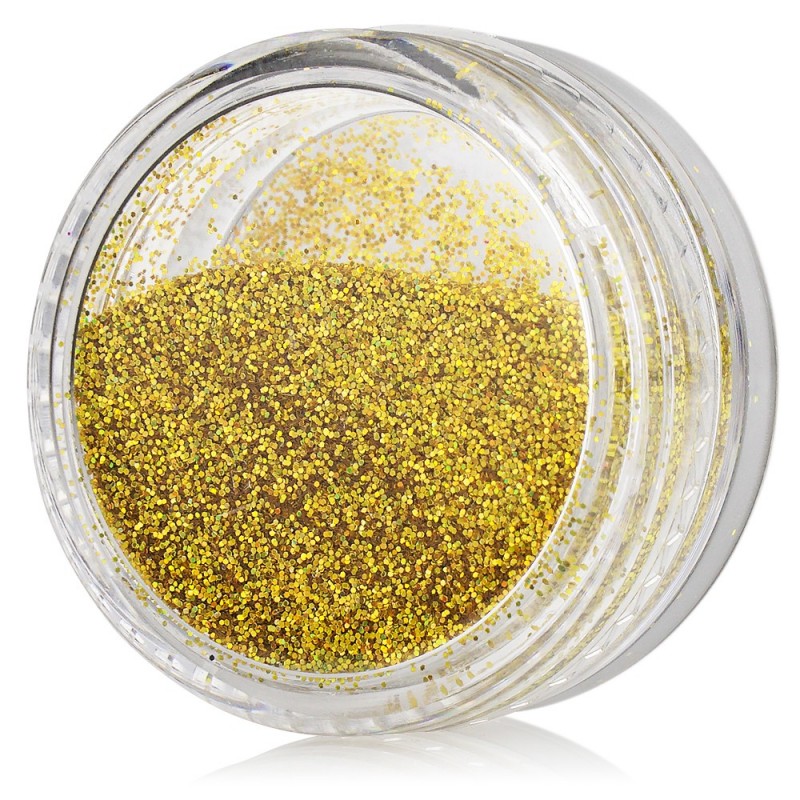 Glitter purgis – kuldne. Ääreni täidetud, mugav pakend meistrile. Tehasepakend. Osakeste suurus 1/128 tolli