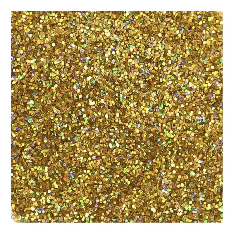 Glitter purgis – kuld holograafiline. Ääreni täidetud, mugav pakend meistrile. Tehasepakend. Osakeste suurus 1/128 tolli