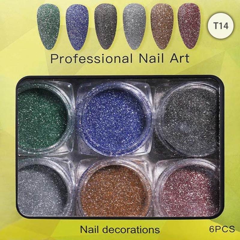 Set of 6 Assorted Nail Decorations T14, Reflective