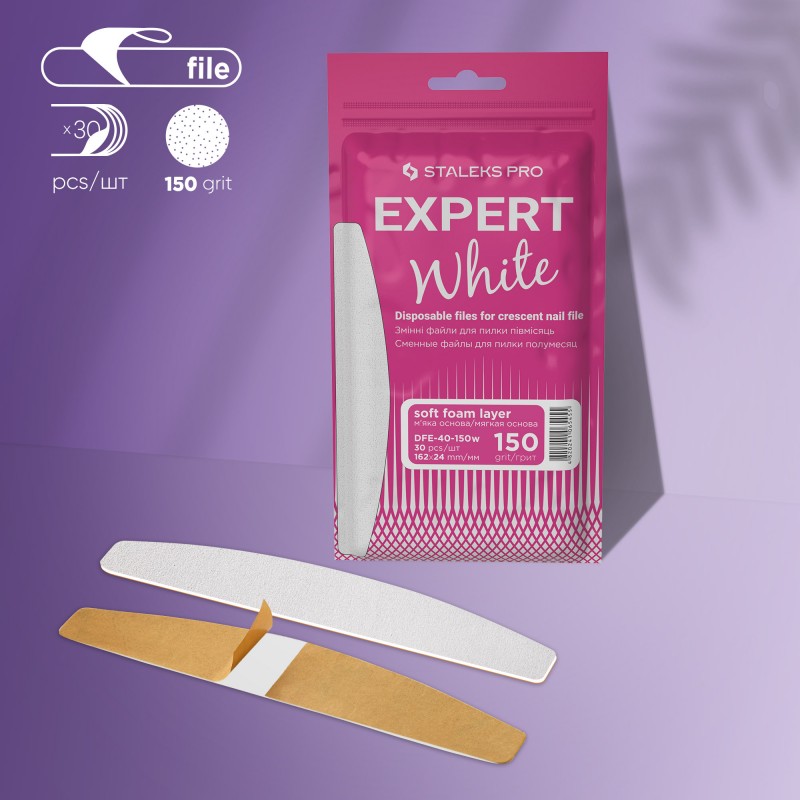 White replacement files on soft base for half-moon file EXPERT 40, 150 grit (30 pcs) DFE-40-150w
