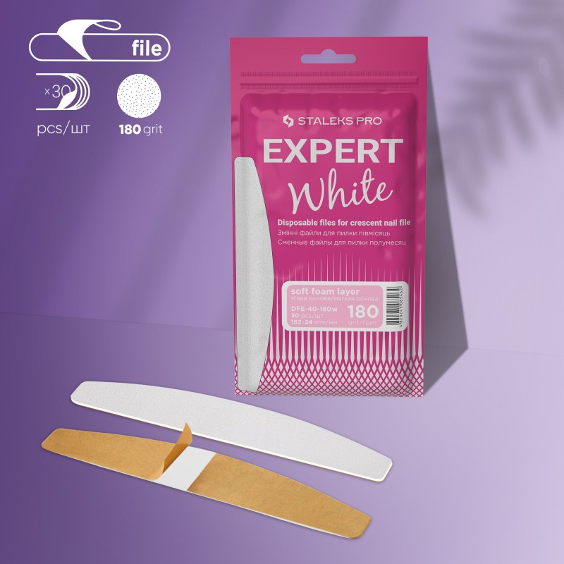 White replacement files on soft base for half-moon file EXPERT 40, 180 grit (30 pcs) DFE-40-180w