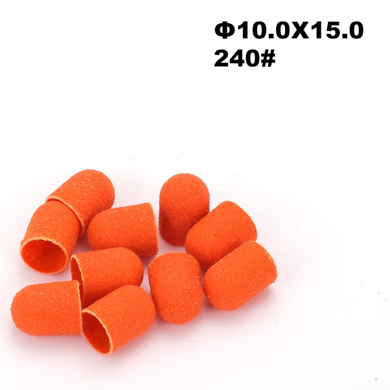 Pack of 10 orange pedicure sanding caps Ø10×15, diameter 10 mm, grit 240