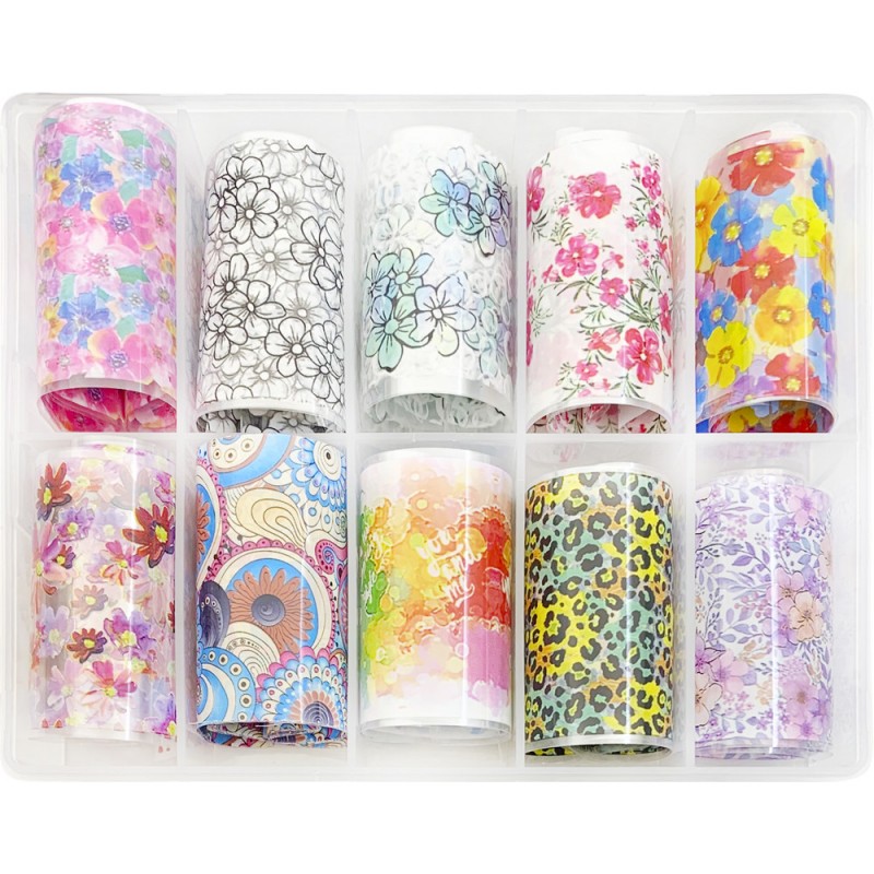Laia küünekunsti fooliumi komplekt, 50cm, 10 tk - eredad värvid