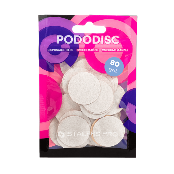 Vahetusfailid valged pediküürikettale 80 grit STALEKS PRO EXPERT PODODISC L 50 tk
