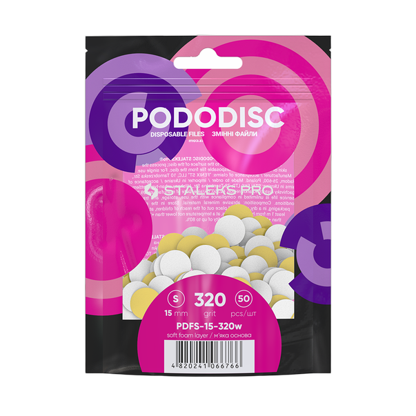 Valged vahetusfailid pedikyyyridiskile pehmel alusel 320 grit STALEKS PRO EXPERT PODODISC S, 50 tk